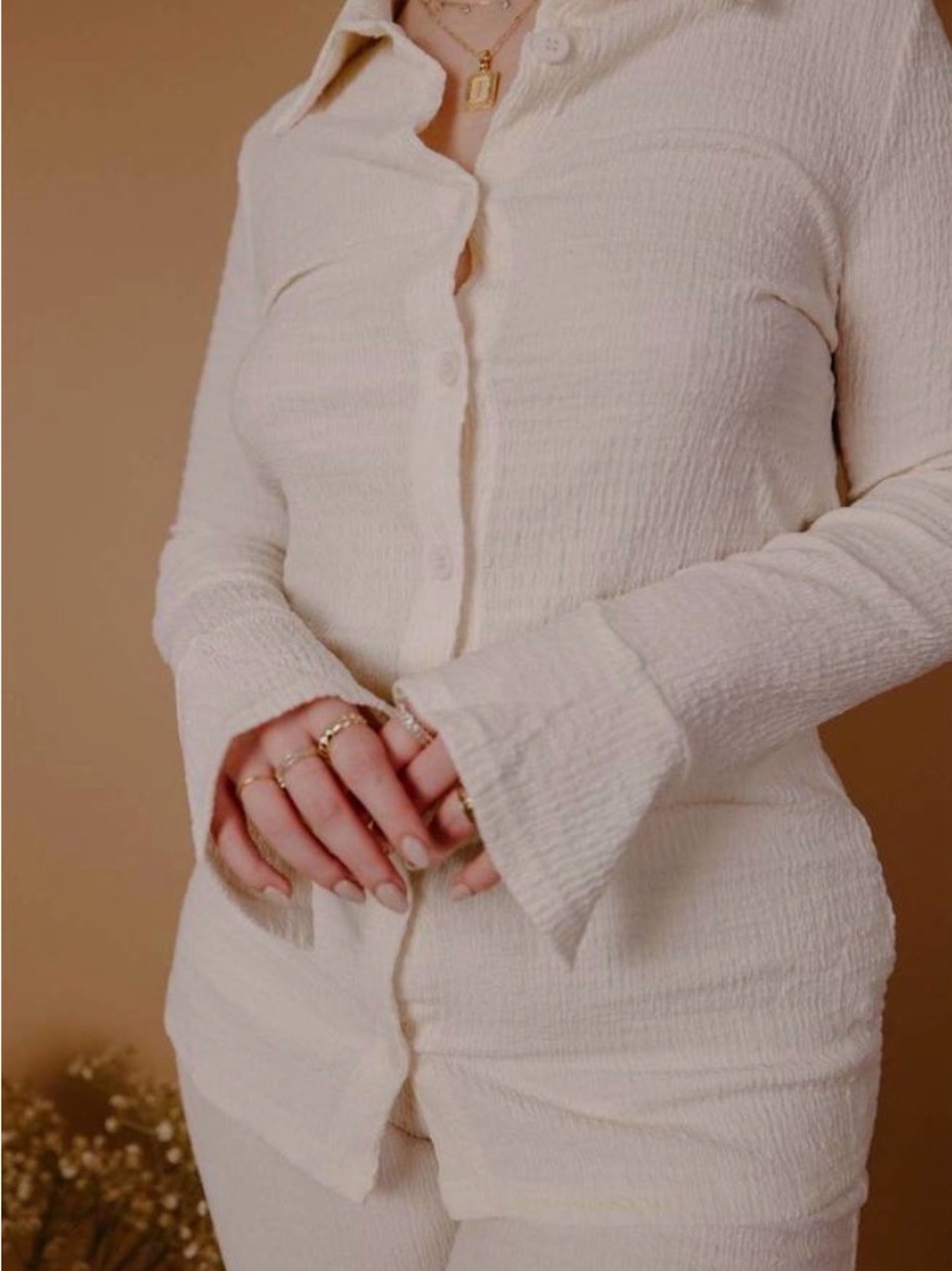 NWT MIOU MUSE Crinkled Cream Button Up